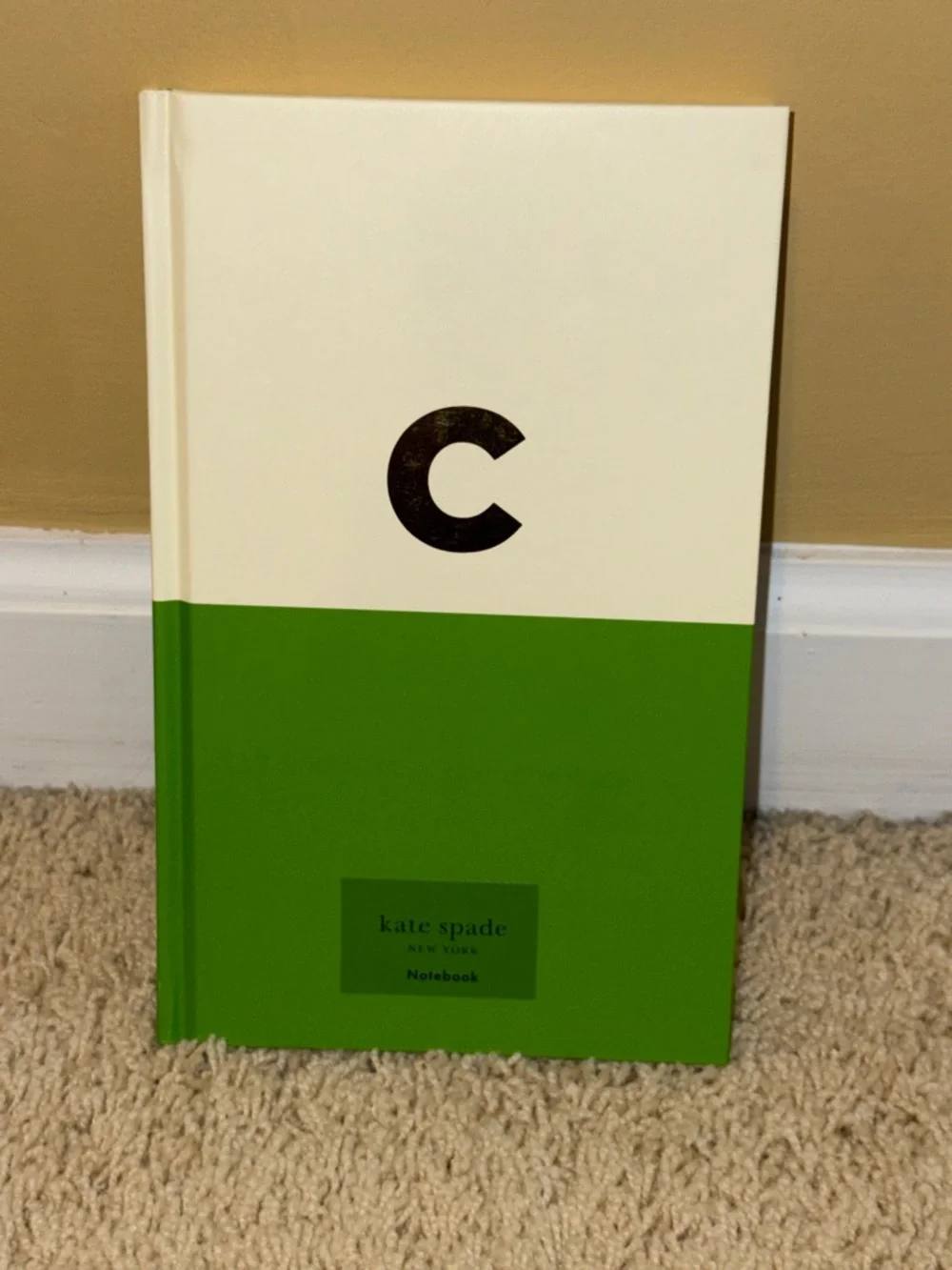 kate spade Two-Tone Initial Hardcover Notebook in Cream & Green